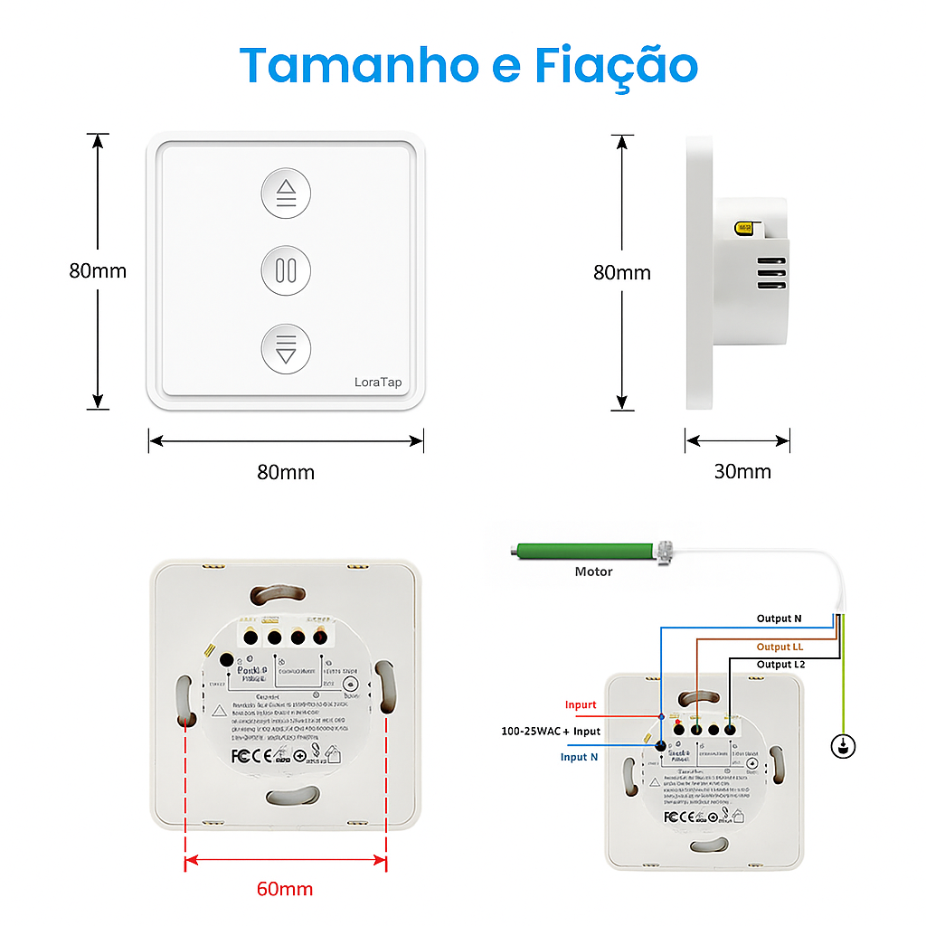 Interruptor de Cortina Inteligente Wi-Fi LoraTap - Painel Smart para Persiana com Alexa e Google Home