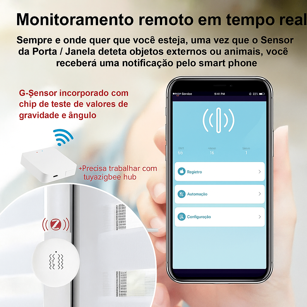 Sensor de porta Inteligente Zigbee - Alarme Antecipado contra Impacto e Intrusão