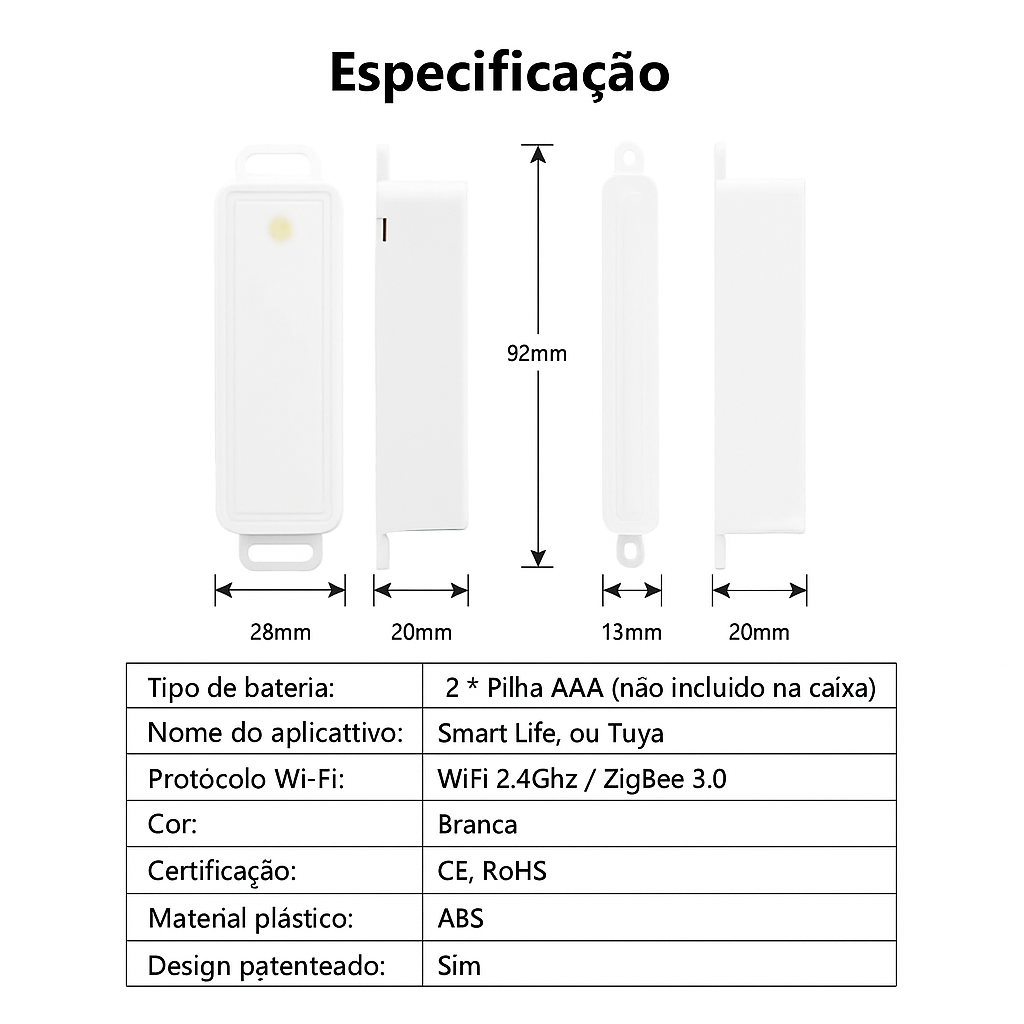 Sensor de Porta e Janela LoraTap Tuya - Alarme Inteligente Wi-Fi/Zigbee com Notificação Real-Time e Alexa