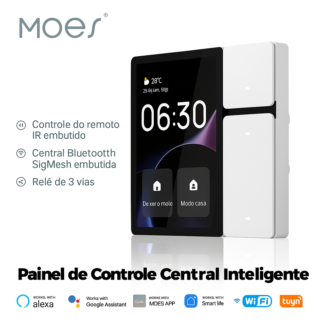 Painel Inteligente Touch MOES 3.5” - Central de Automação Wi-Fi e Infravermelho Alexa