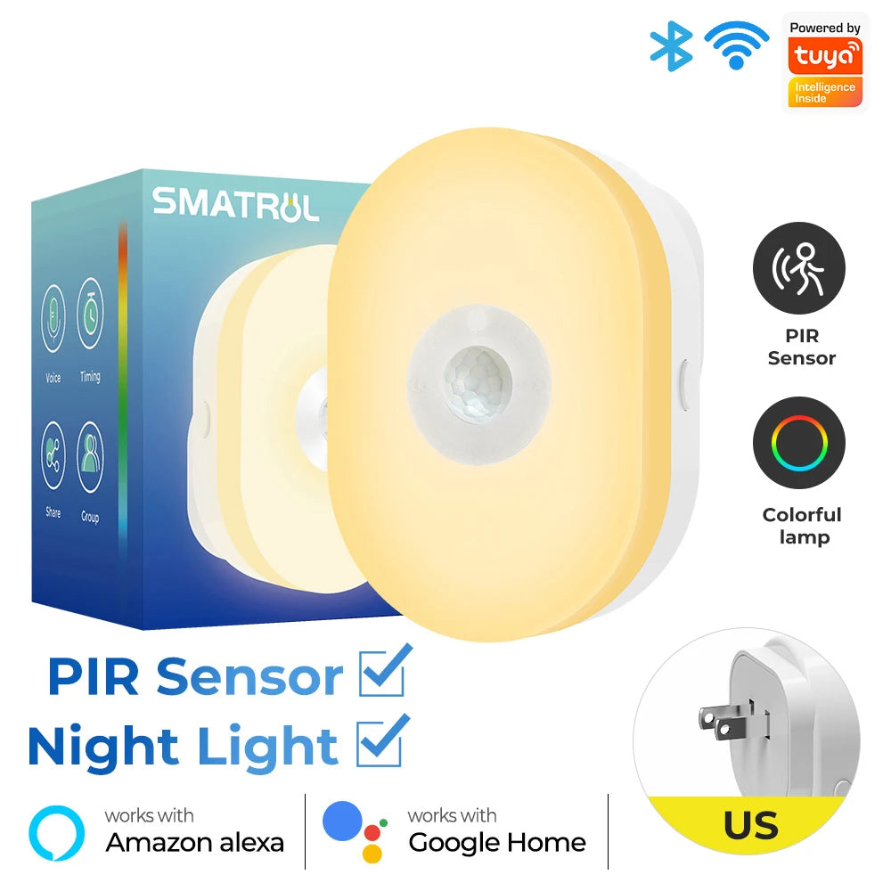 Lâmpada Inteligente Wi-Fi Tuya com Sensor de Movimento RGB – Controle por Voz Alexa e Google