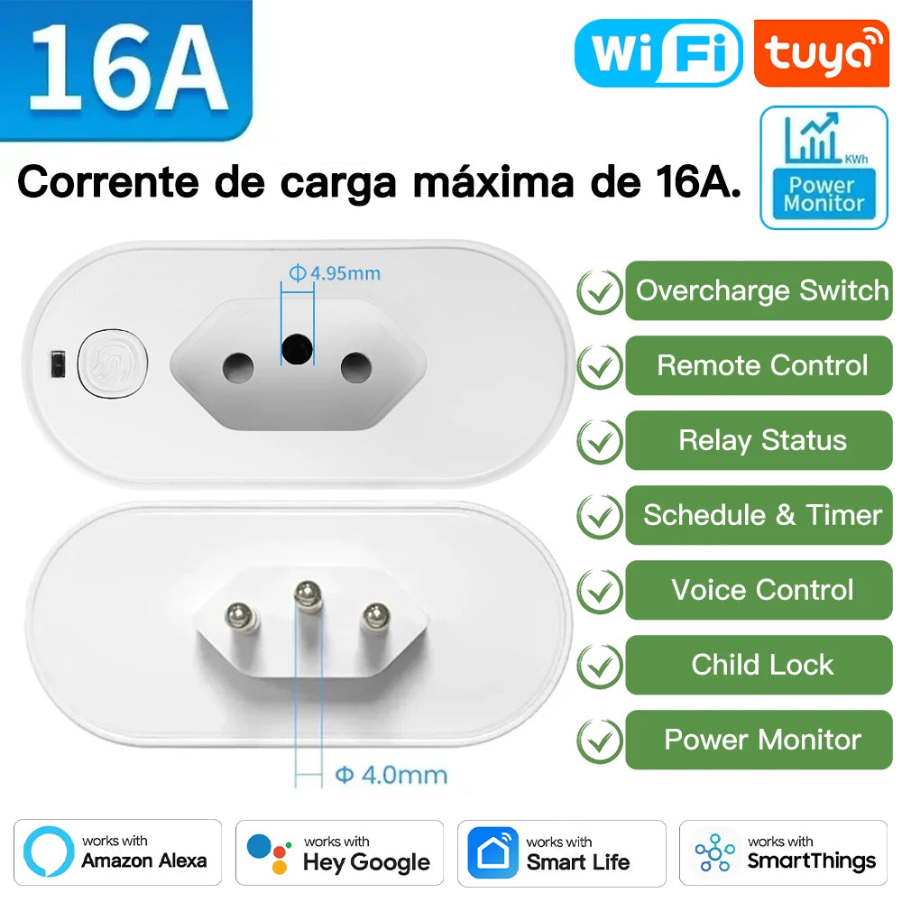 Tomada Inteligente Wi-Fi/Zigbee TNCE 20A - Adaptador Smart com Monitor de Energia e Alexa
