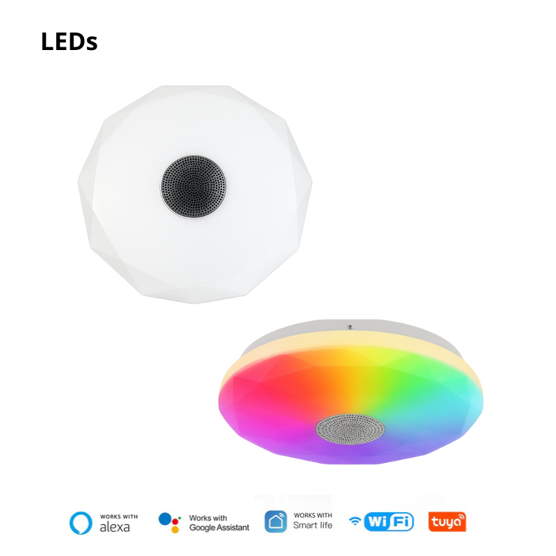 Luminária Inteligente de Teto 36W RGB com Música – Controle por App Tuya, Remoto e Alexa/Google