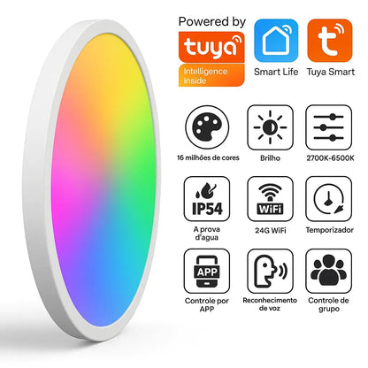Luminária Inteligente Wi-Fi RGB+W - Painel LED Smart Alexa e Google Home
