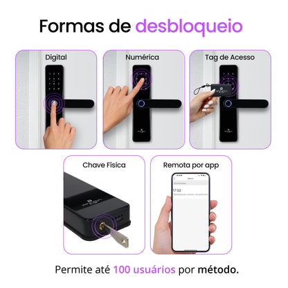 Fechadura com direção Right Pull (puxar para a direita)
Compatível com Tuya / Smart Life no Wi-Fi 2.4GHz
Fechadura digital com logs e configurações no app
Design moderno com instalação embutida 50x50
Fechadura smart com múltiplos métodos de desbloqueio
Fechadura para alto fluxo com modo Sempre Aberta
Emissão de senhas temporárias para hóspedes
Fechadura com segurança e automação no dia a dia
Fechadura biométrica IP56 para uso interno/externo coberto
PANDA PLUS AMG-F01 com controle total pelo app