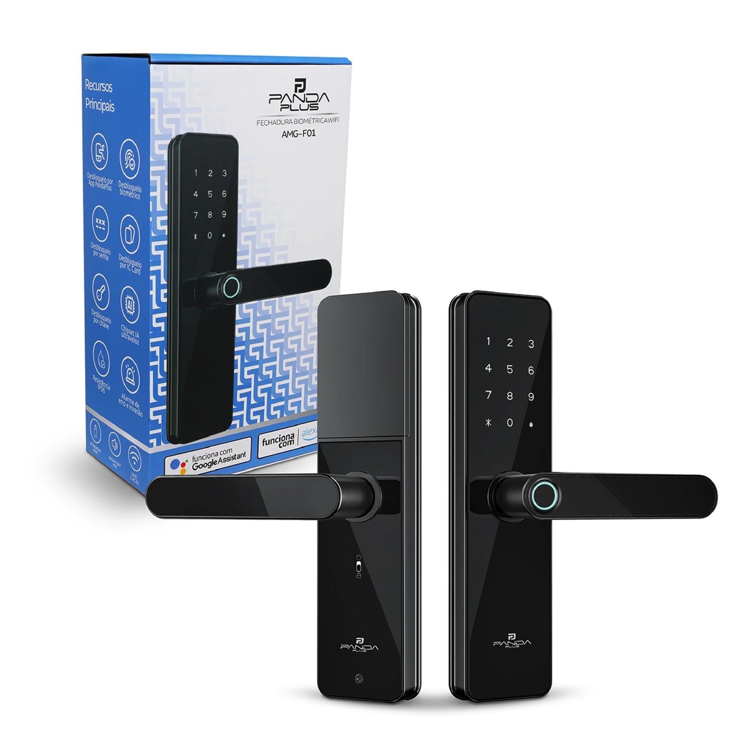 Fechadura Biométrica PANDA PLUS AMG-F01 | App Tuya/Smart Life, Senha, Tag e Chave | IP56| Wi-Fi