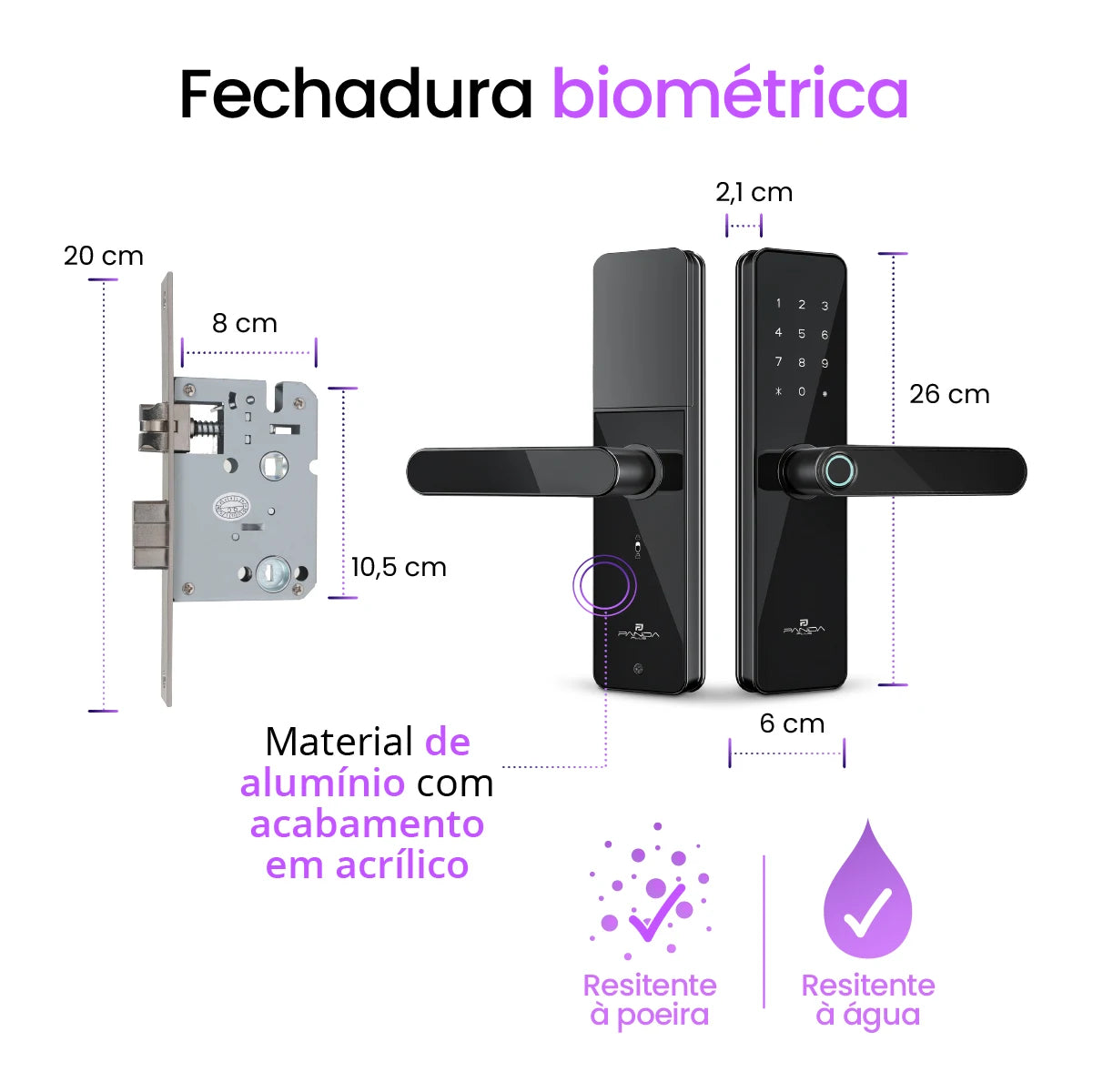 Fechadura Biométrica PANDA PLUS AMG-F01 | App Tuya/Smart Life, Senha, Tag e Chave | IP56| Wi-Fi