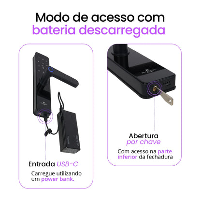 Fechadura Biométrica PANDA PLUS AMG-F01 | App Tuya/Smart Life, Senha, Tag e Chave | IP56| Wi-Fi