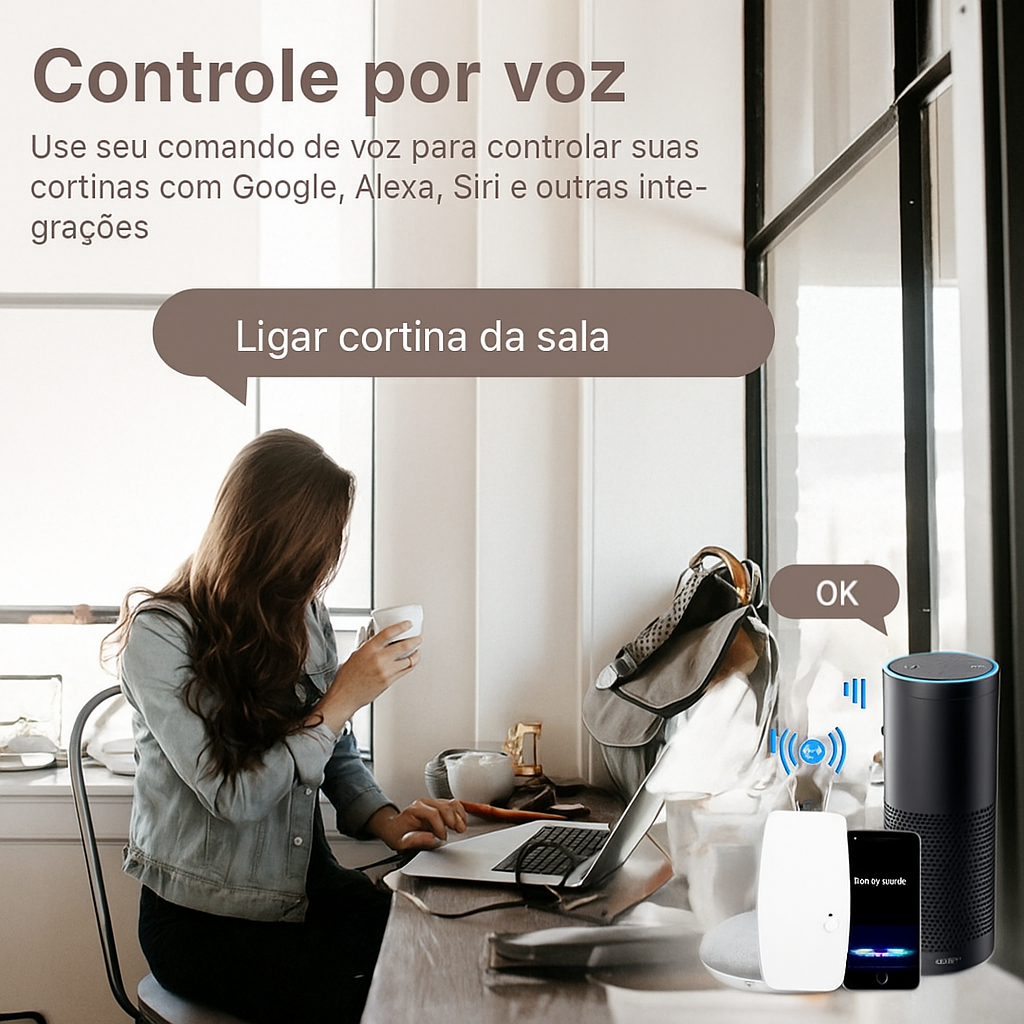 Cortina Inteligente Smart Wi-Fi Zemismart: Automação Alexa sem Hub para Trilho e Varão