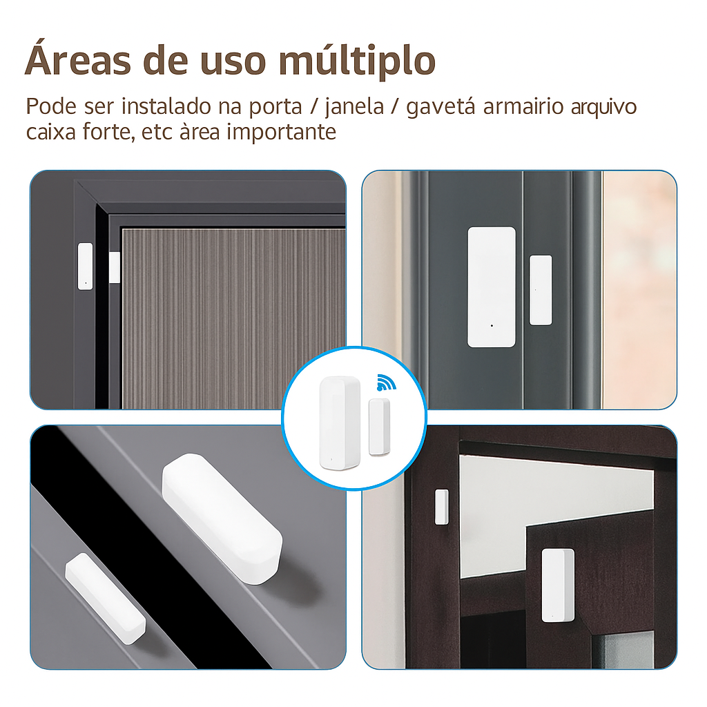 Sensor de Porta e Janela Inteligente Tuya - Alarme Wi-Fi/Zigbee com Notificação no Celular e Alexa