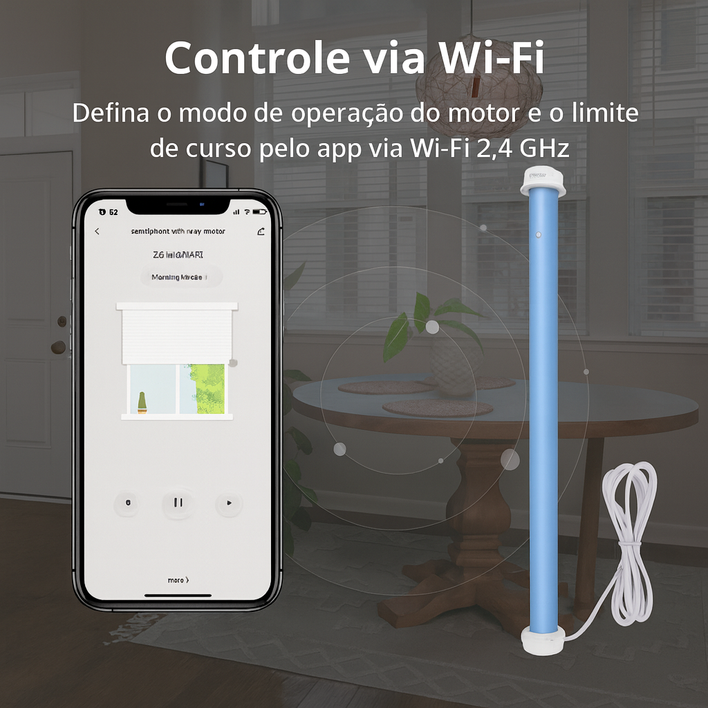 ompatível, integração, IoT, Wi-Fi-nativo, gateway-free, app-Tuya, Smart-Life, comandos-de-voz, Android, iOS, controle-remoto, RF, agrupar-motores, cenas-inteligentes, rotina-diária, agendamentos, instalação-fácil, DIY, suporte-4kg, alcance-3m, parada-suave, limite-superior, limite-inferior, meio-termo, economia-de-energia, baixa-latência, estabilidade-de-rede, WPA2, SSID, roteador, atualização-OTA, recalibração, sincronismo, alinhamento-preciso, conforto-lumínico, luz-natural, privacidade, ambiente-residenc