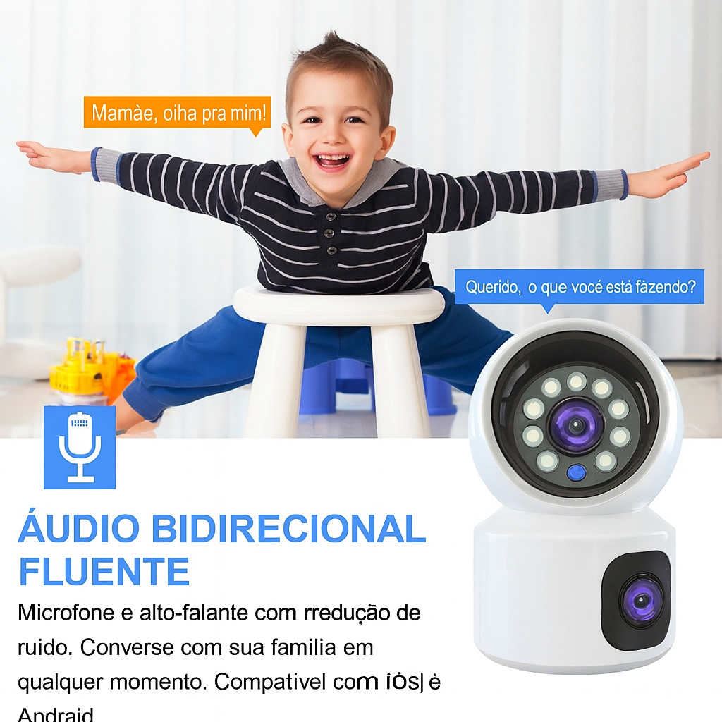 Câmera de Segurança Inteligente Wi-Fi 8MP com Dupla Lente, Visão 360°, IA e Áudio Bidirecional Cugo