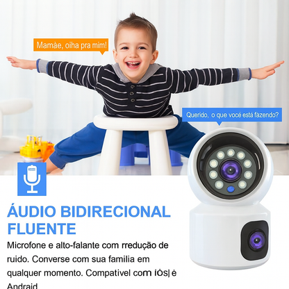 Câmera de Segurança Inteligente Wi-Fi 8MP com Dupla Lente, Visão 360°, IA e Áudio Bidirecional Cugo