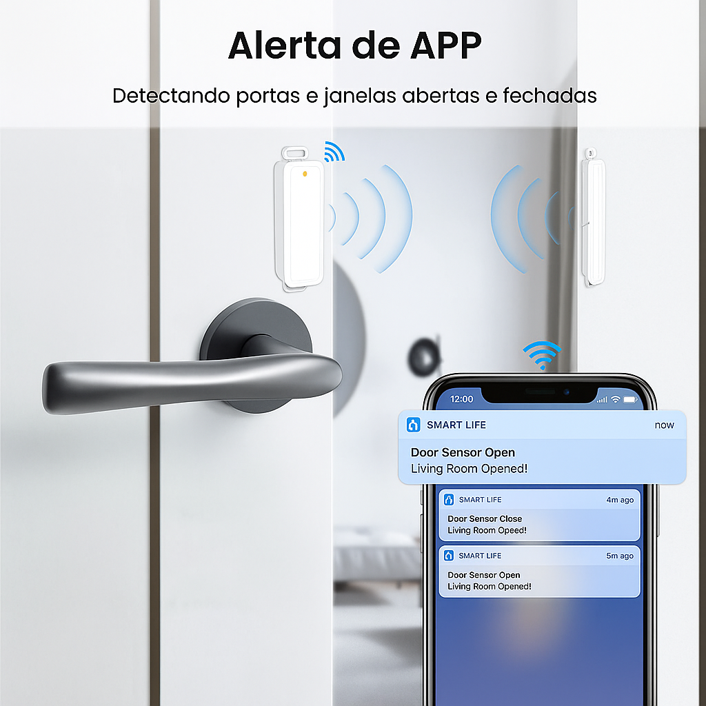 Sensor de Porta e Janela LoraTap Tuya - Alarme Inteligente Wi-Fi/Zigbee com Notificação Real-Time e Alexa