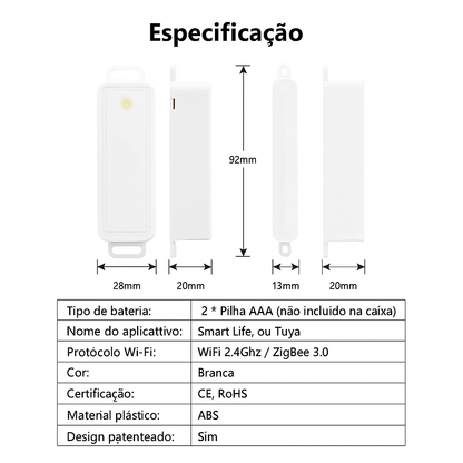 Sensor de Porta e Janela LoraTap Tuya - Alarme Inteligente Wi-Fi/Zigbee com Notificação Real-Time e Alexa