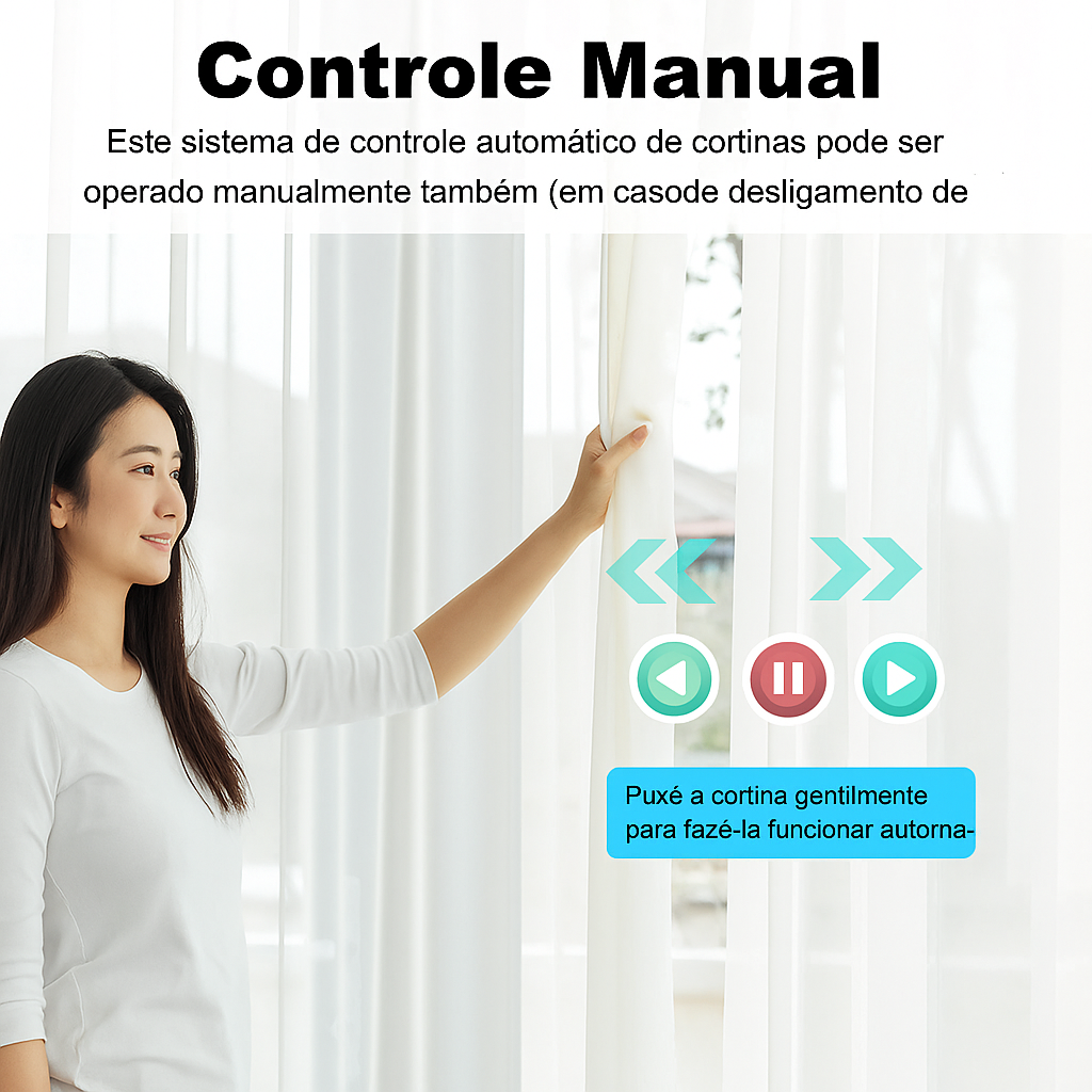 Cortina inteligente com motor elétrico Tuya

Automação residencial premium sem esforço

Controle por celular, voz ou controle remoto

Tecnologia silenciosa e sofisticada

Alta performance para cortinas pesadas

Instalação prática em ambientes residenciais e comerciais

Compatibilidade total com Tuya Smart / Smart Life

Integração com rotinas inteligentes

Design compacto e elegante em alumínio

Certificação CE e RoHS – produto original