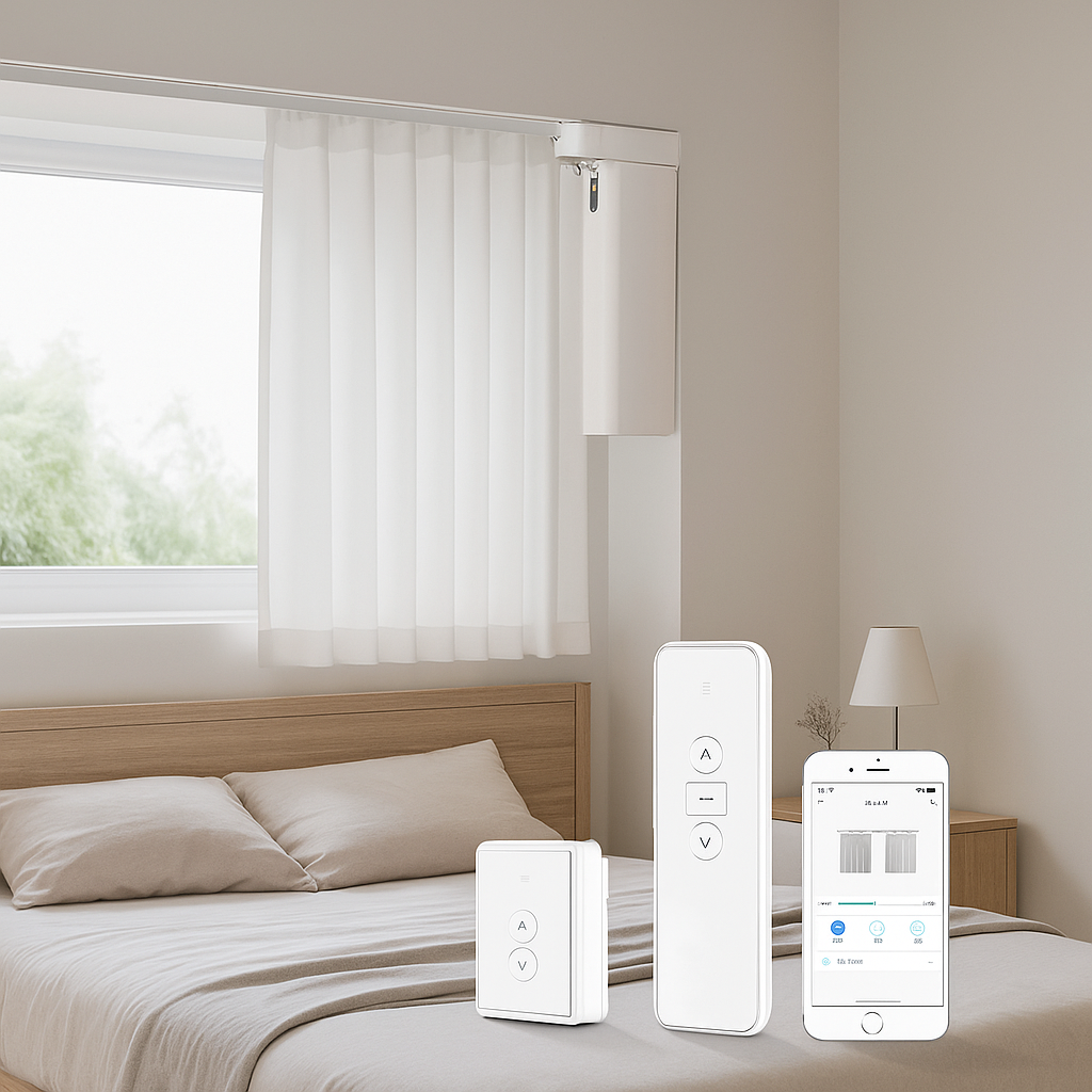 Cortinas automáticas com comando de voz

Motor de cortina vertical Wi-Fi

Controle inteligente via Tuya Smart App

Abrir e fechar cortinas pelo celular

Praticidade e conforto sem esforço

Automação premium para ambientes amplos

Funciona com trilho vertical de grande porte

Alumínio resistente e discreto

Tecnologia com auto stop e controle manual

Solução moderna para casas e projetos de arquitetura