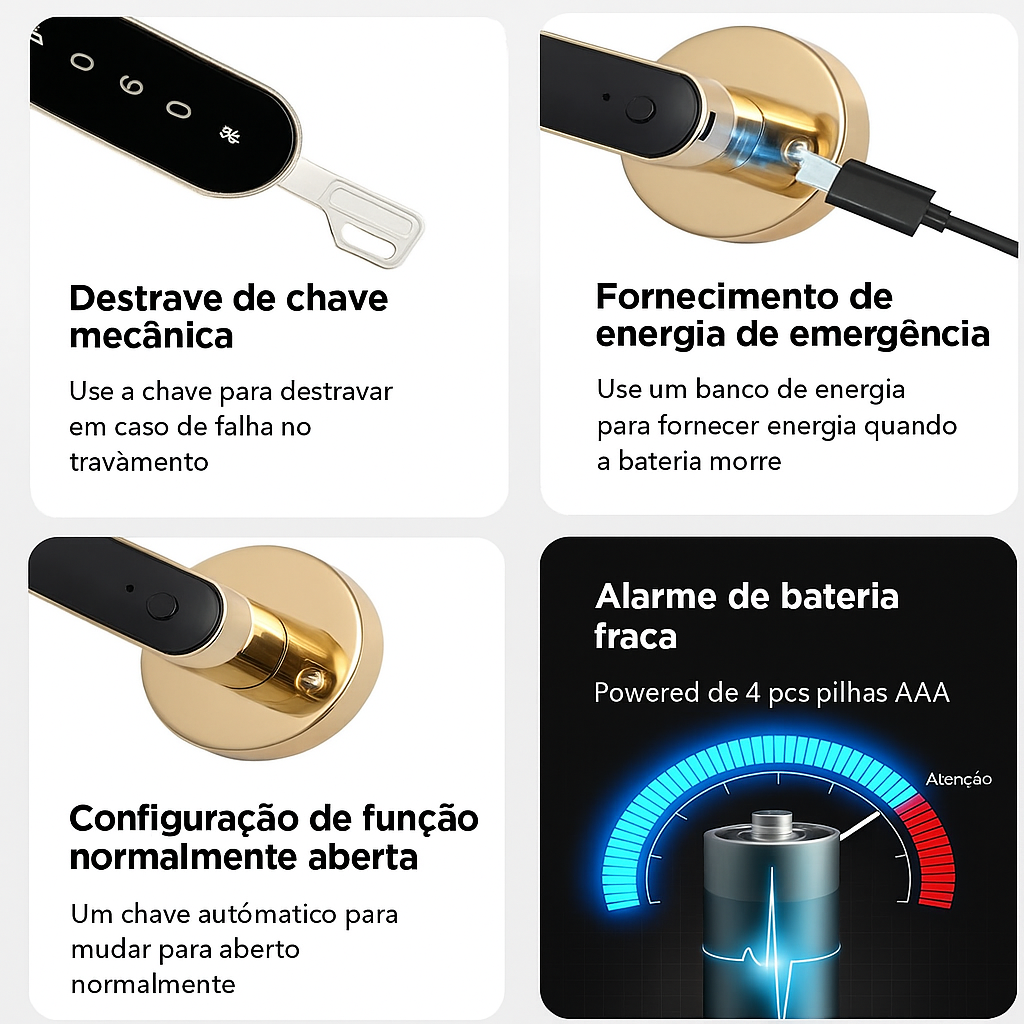 Fechadura Biométrica Inteligente KingKu - Fechadura Smart Tuya com Digital, Senha e App