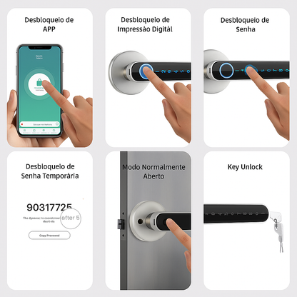 segurança sem depender de chaves
abra por digital, senha ou app
gestão de usuários e códigos temporários
controle de acessos à distância
design moderno e alta durabilidade
instalação simples e compatível
conveniência no dia a dia
integração com casa inteligente tuya
alertas e registros no aplicativo
upgrade elegante para casa ou empresa