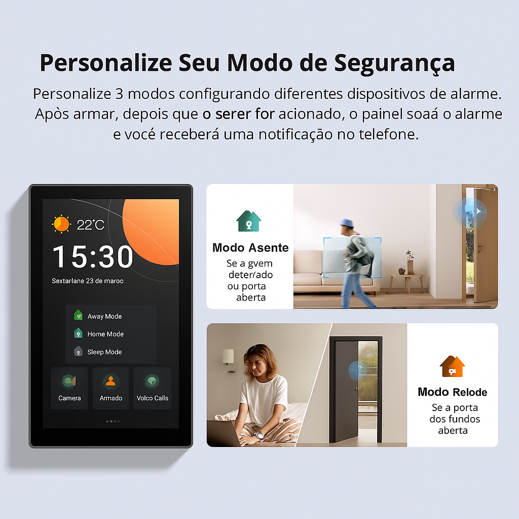 centralize luzes, sensores e câmeras
controle por toque, voz ou app
monitoramento em tempo real na tela
automatize rotinas com um toque
instalação limpa e design moderno
conecte dispositivos zigbee sem hub extra
mais segurança com alarmes personalizáveis
acompanhe gasto de energia da casa
experiência rápida e intuitiva
upgrade elegante para casa inteligente