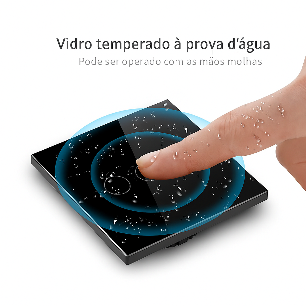 Interruptor inteligente Touch de Vidro Temperado Axus - Painel de Luxo com LED e Instalação Sem Neutro