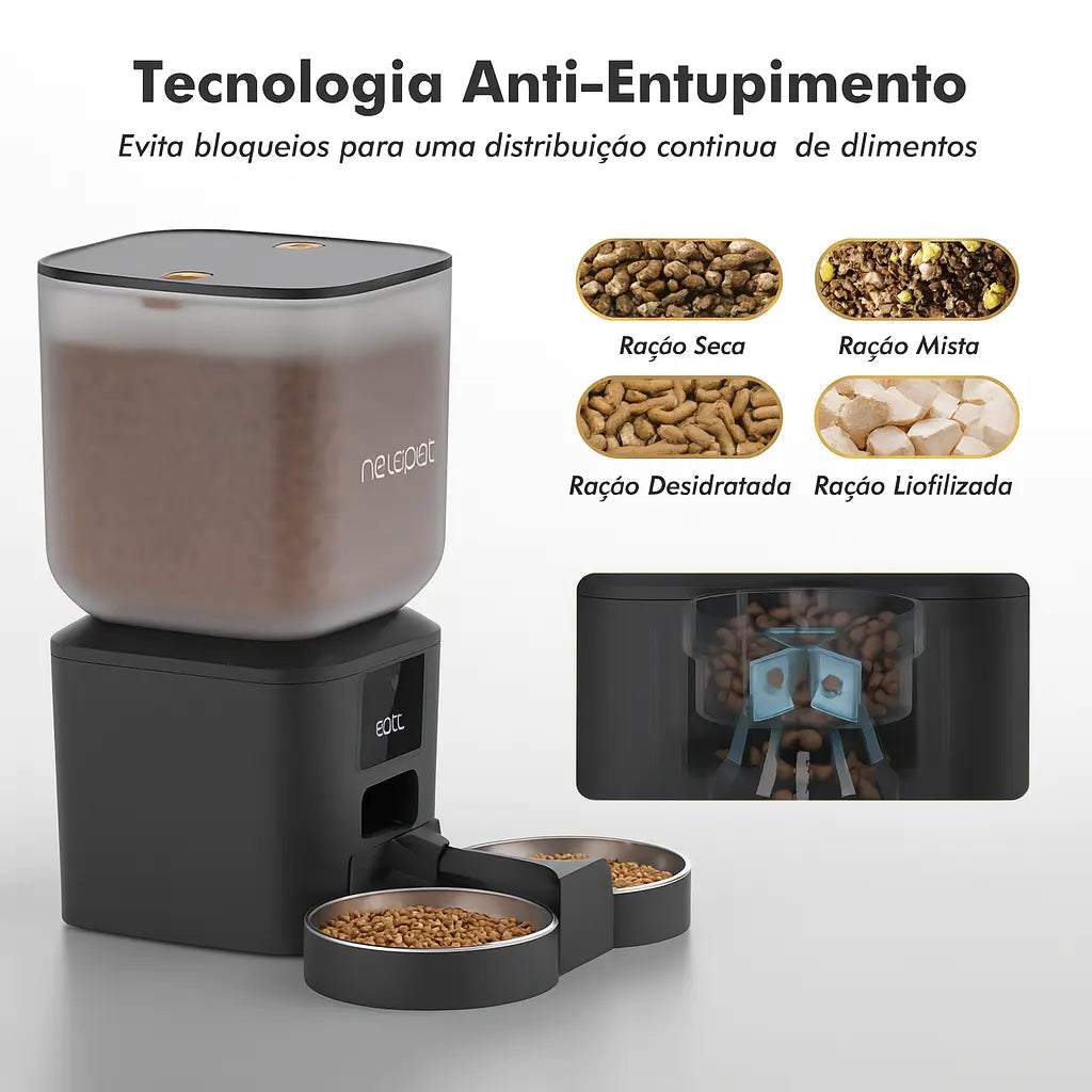 Alimentador Inteligente 8L para Cães e Gatos - Comedouro Automático Digital Programável
