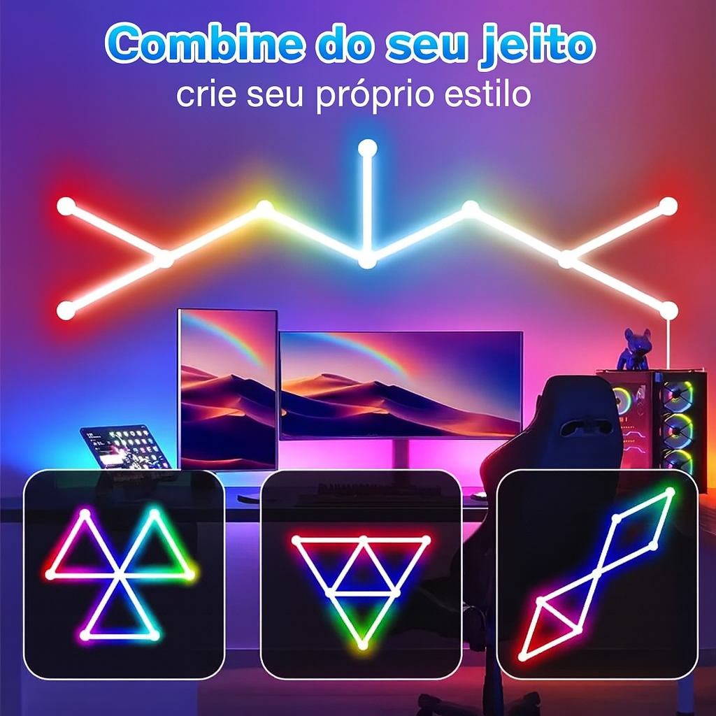 Luminária de Parede LED RGBIC CHEGIT L0729 – Barras Modulares com App Tuya, Music Sync e Alexa/Google