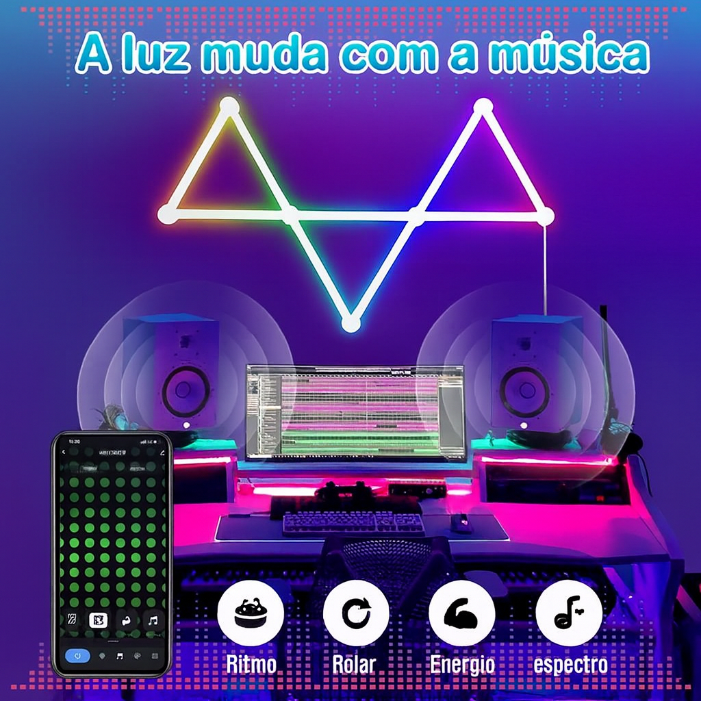 CHEGIT L0729 com dimerização 0–100%
Iluminação de parede up & down tipo wall wash
Barras LED 24W com fonte 24V inclusa
RGBIC multizona com mais de 16 milhões de cores
Barras LED compatíveis com Tuya/Smart Life
Controle por voz de ligar, cena, cor e brilho
Barras modulares para composições criativas
Luz ambiente para home theater e festas
Music Sync por microfone integrado e do celular
Barras RGBIC para estantes, painéis e paredes