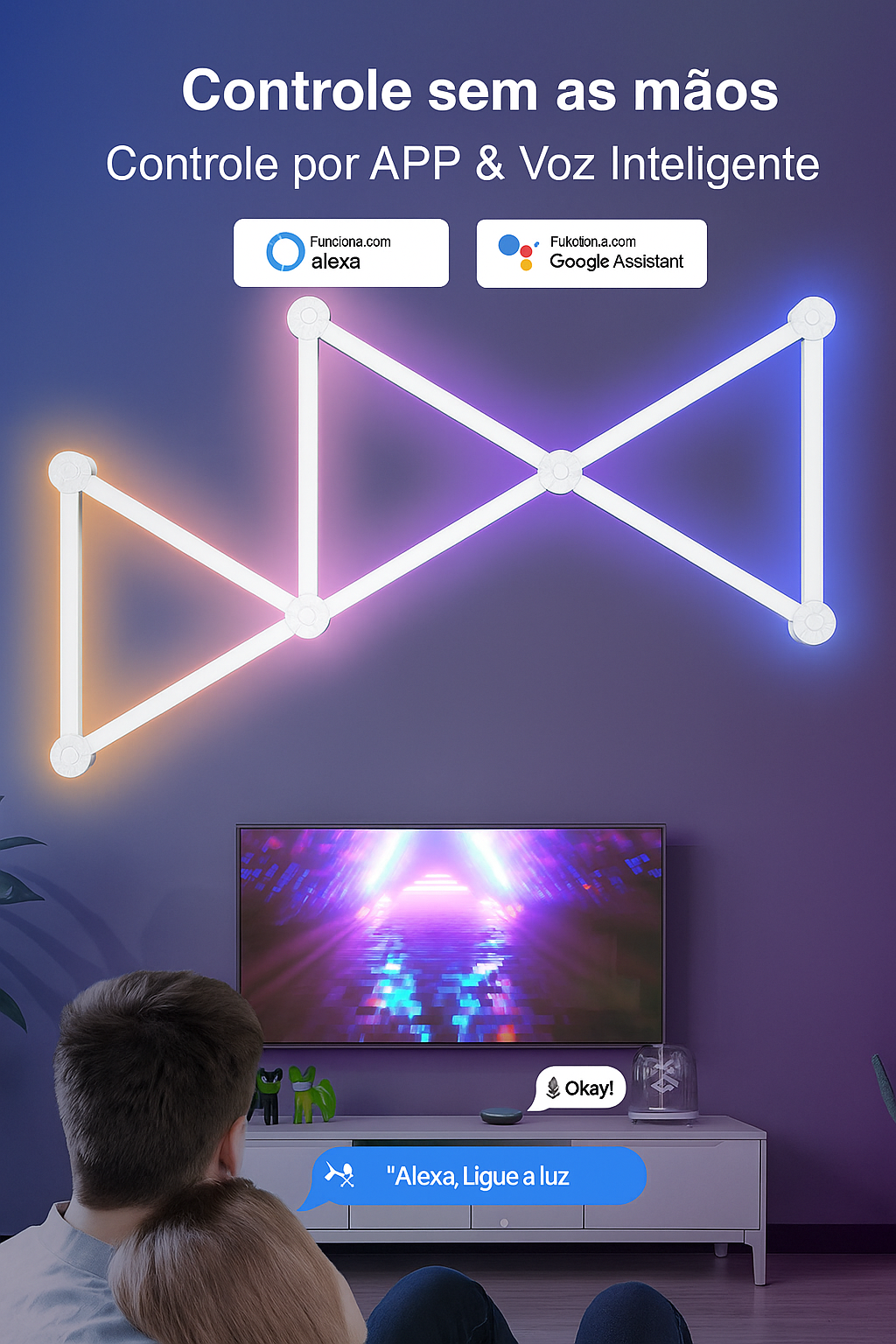 Luminária de Parede LED RGBIC CHEGIT L0729 – Barras Modulares com App Tuya, Music Sync e Alexa/Google