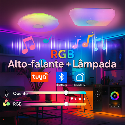 Luminária Inteligente de Teto 36W RGB com Música – Controle por App Tuya, Remoto e Alexa/Google