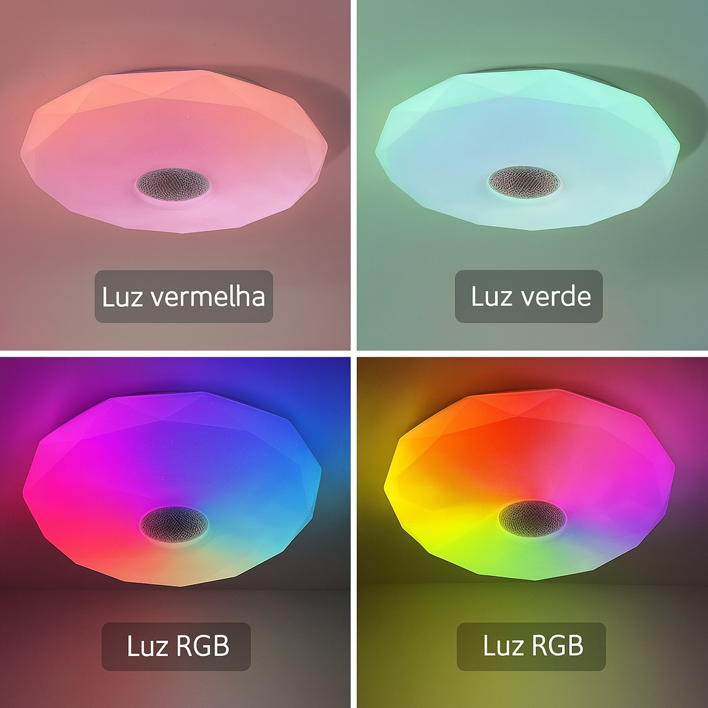 Luminária Inteligente de Teto 36W RGB com Música – Controle por App Tuya, Remoto e Alexa/Google