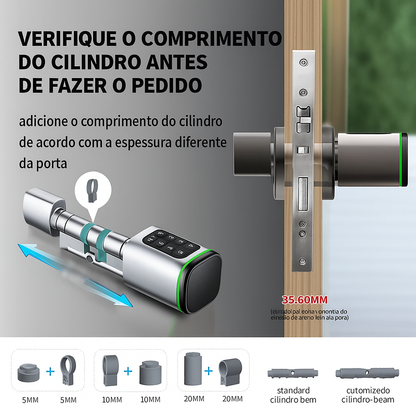 Fechadura Inteligente Biométrica Tuya - Cilindro Smart com Senha e App para Portas