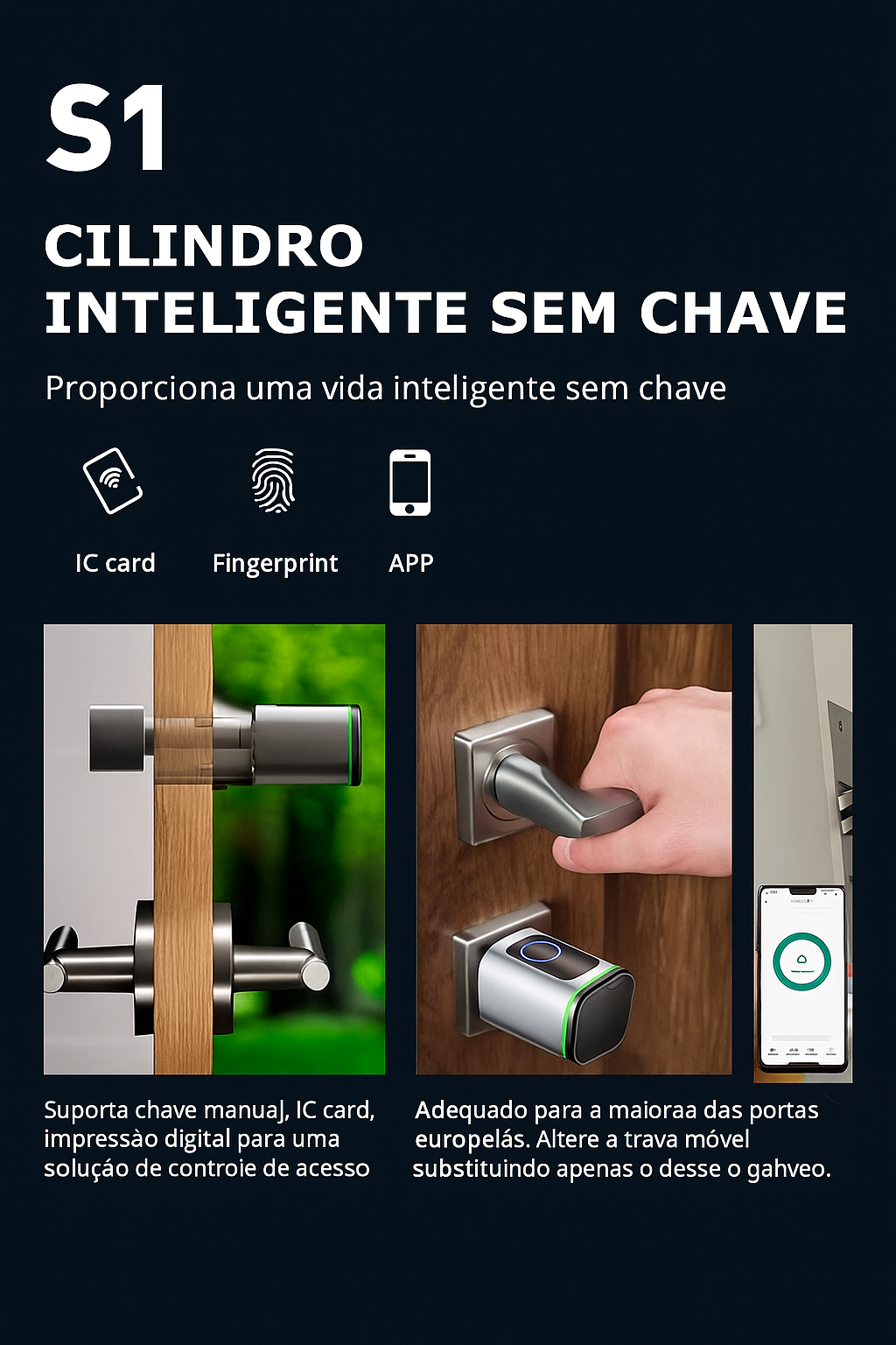 Fechadura Inteligente Biométrica Tuya - Cilindro Smart com Senha e App para Portas
