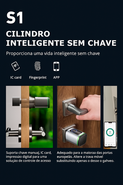 Fechadura Inteligente Biométrica Tuya - Cilindro Smart com Senha e App para Portas