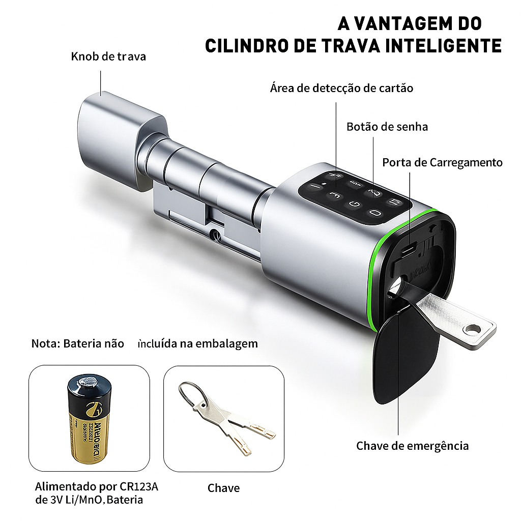 Fechadura Inteligente Biométrica Tuya - Cilindro Smart com Senha e App para Portas
