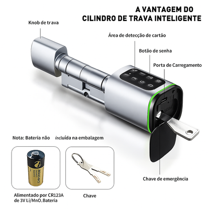 Fechadura Inteligente Biométrica Tuya - Cilindro Smart com Senha e App para Portas