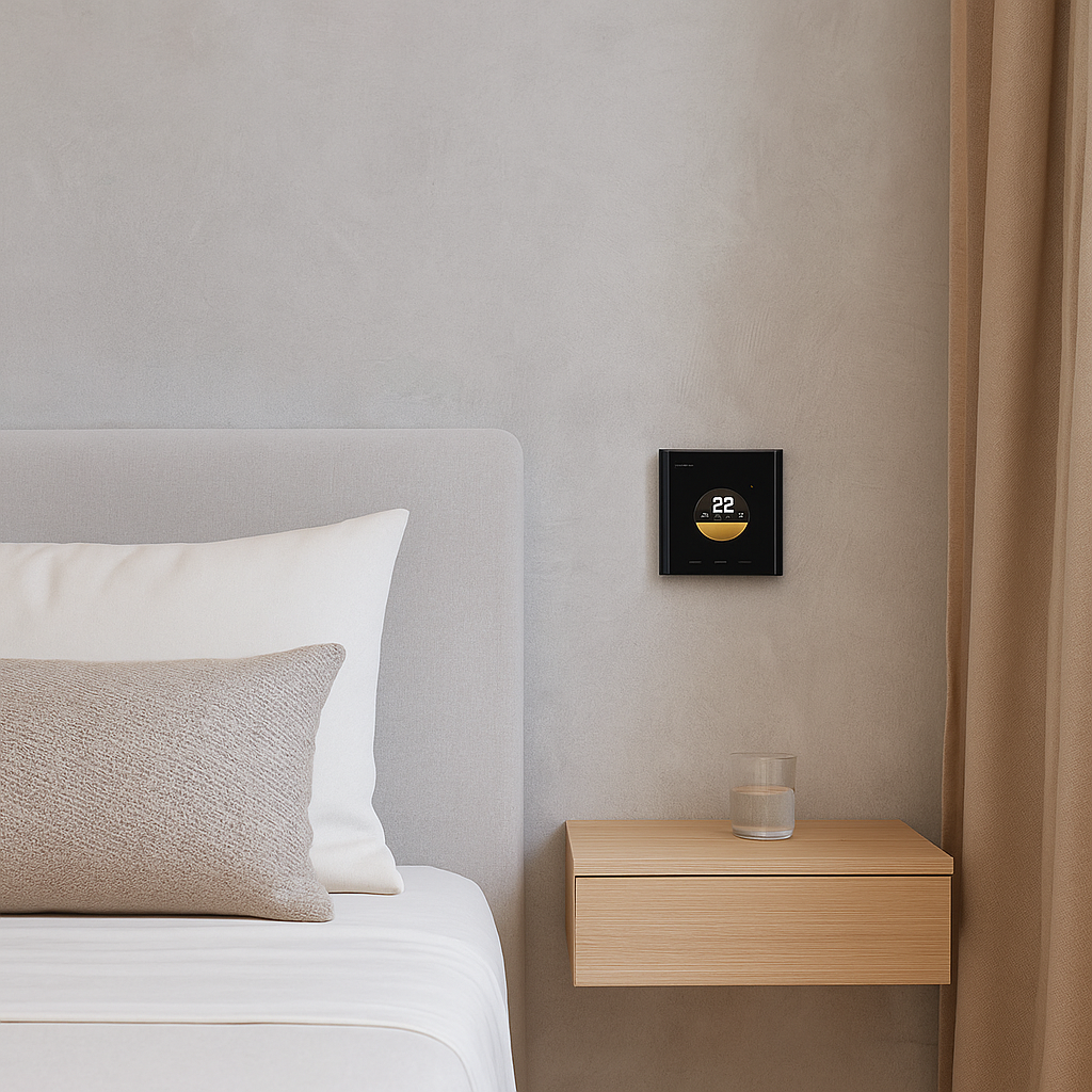 Conforto inteligente em cada ambiente

Ajuste a temperatura de onde estiver

Comando por voz: “Alexa/Ok Google, 22°C”

Visual moderno e minimalista na parede

Economia de energia com rotinas personalizadas

Ideal para casas com crianças (bloqueio de tela)

Clima perfeito para dormir, trabalhar e relaxar

Integração total com Tuya/Smart Life

Instalação embutida e uso intuitivo

Mais segurança, praticidade e precisão térmica