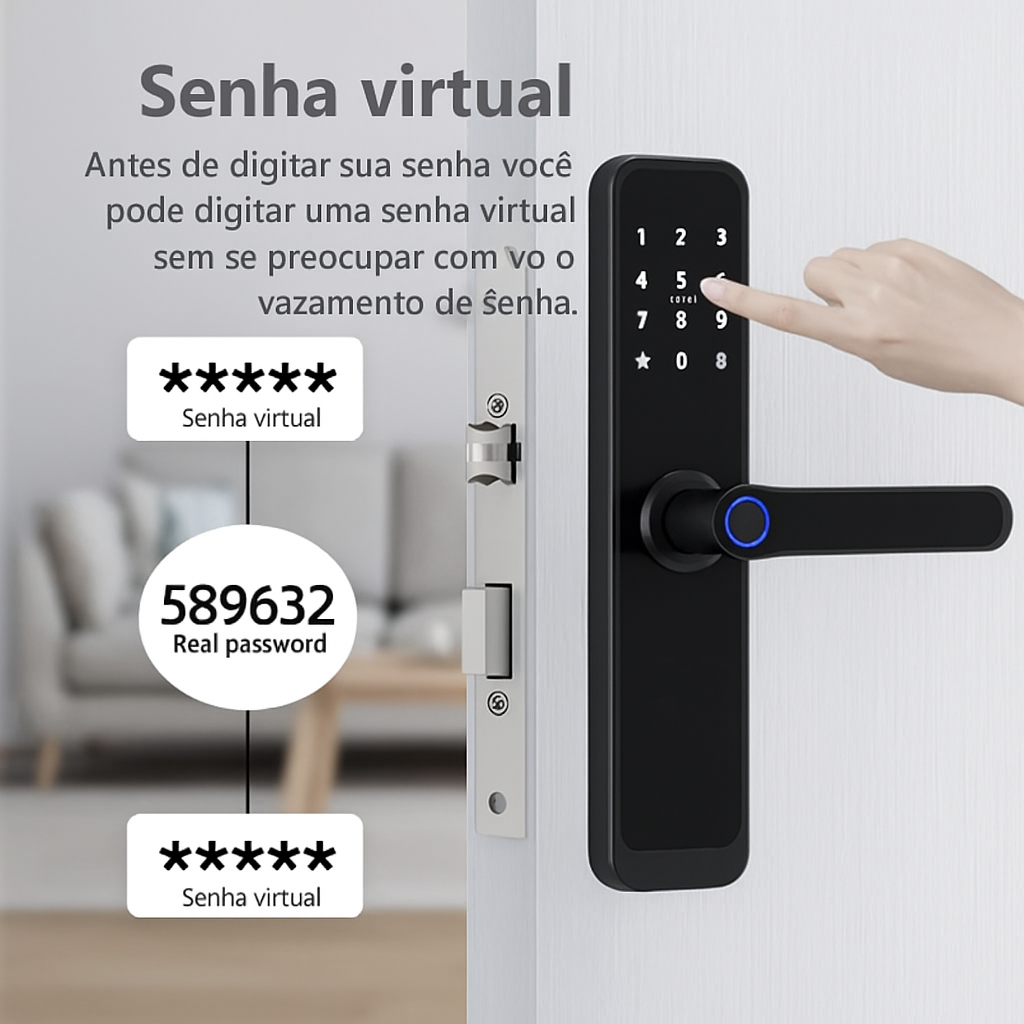 Adeus chaves: desbloqueie por digital ou app

Controle total de acessos de onde estiver

Senha temporária para visitas e locações

Visual elegante que valoriza a porta

Mais praticidade no dia a dia com TTLock

Proteção inteligente para família e negócio

Instalação descomplicada, sem reformas

Confiável e versátil para diversas portas

Gestão de usuários e registros no celular

Segurança + design em um único produto