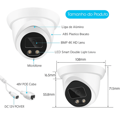 Câmera Wi-Fi Inteligente 4K ASECAM 8MP - Vigilância IP com IA e Visão Noturna Colorida