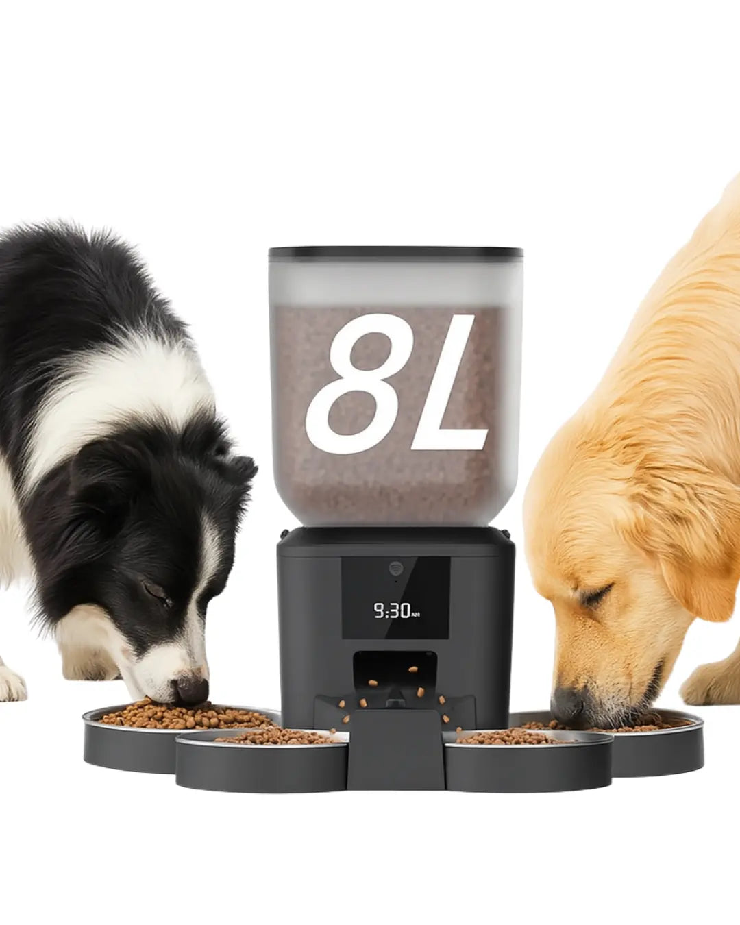 Alimentador automático de ração 8L

Comedouro inteligente para gatos e cães

Programação de horários e porções

Capacidade para vários dias sem reabastecer

Tela digital intuitiva com timer

Funcionamento silencioso e seguro

Mantém ração protegida e sem desperdício

Ideal para viagens e rotina corrida

Design moderno e minimalista

Alimentação saudável e prática para pets