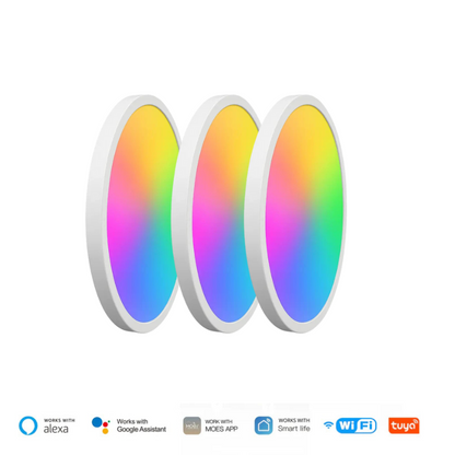 Luminária de teto LED inteligente Wi-Fi

Controle por voz com Alexa e Google Home

App Tuya Smart / Smart Life no celular

Iluminação RGB + C+W (branco quente/frio)

Luz dimerizável – ajuste de brilho e cor

Design moderno, minimalista e redondo

Instalação fácil direto na rede elétrica

Economia de energia com LED eficiente

Área de iluminação até 30m²

Ideal para salas, quartos e escritórios