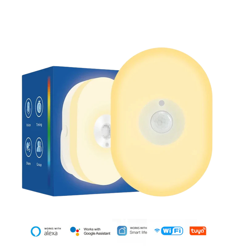 luz noturna inteligente
sensor de movimento 120°
detecção 5 metros
Wi-Fi 2.4 GHz
Bluetooth dual-mode
Tuya Smart Life
controle por app
comandos por voz
compatível com Alexa
compatível com Google Home