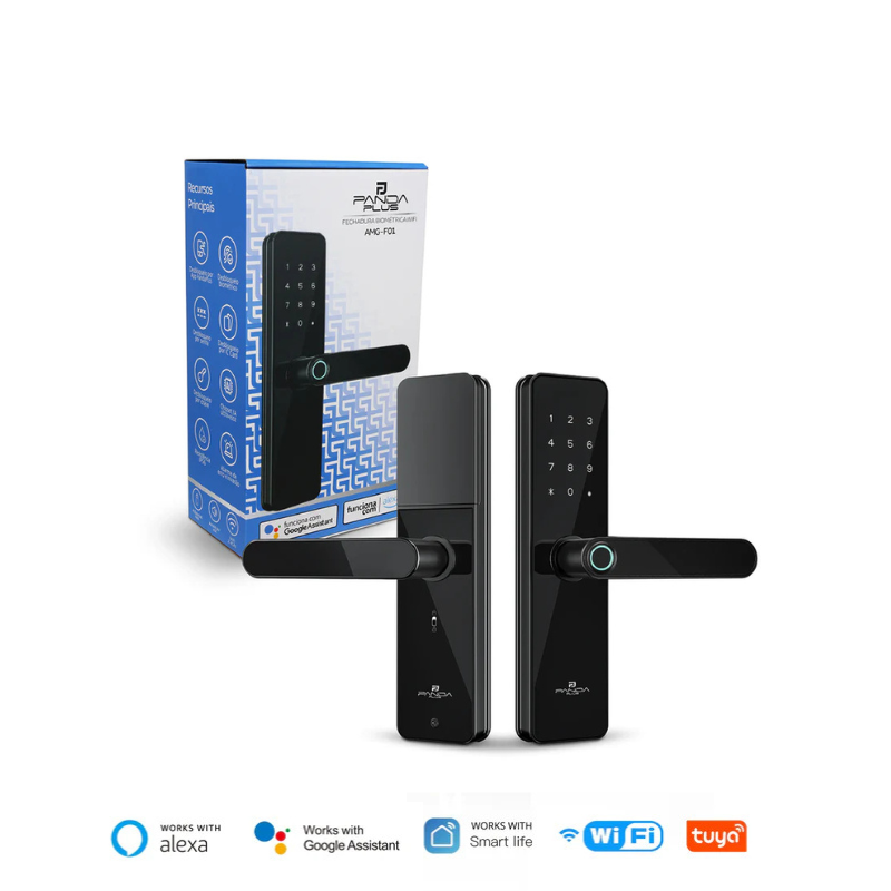Fechadura biométrica PANDA PLUS AMG-F01 com app
Fechadura smart com biometria, senha, tag e chave
Fechadura Wi-Fi 2.4GHz compatível com Panda Plus e Tuya
Fechadura inteligente com até 100 usuários por método
AMG-F01 com impressão digital e PIN numérico
Fechadura com RFID, app e chave mecânica de emergência
Auto Lock: trava automática ao fechar a porta
Modo Não Perturbe para bloquear acessos externos
Modo Sempre Aberta para horários comerciais
Senhas temporárias de 5 minutos via aplicativo