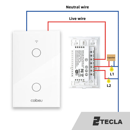 Interruptor Inteligente Touch Tuya Wi-Fi - Painel de Vidro Monopolar sem Neutro e Alexa