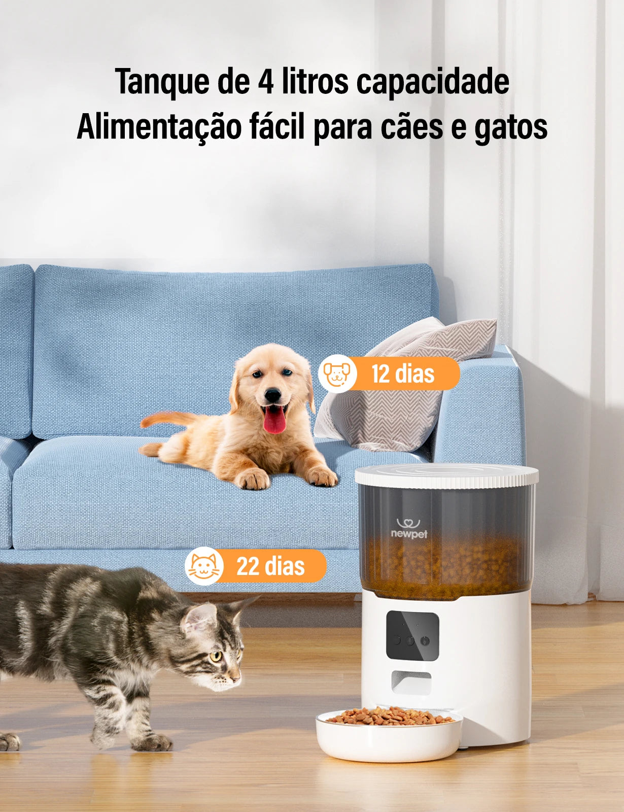 Alimentador Inteligente Wi-Fi 4L para Pets - Comedouro Automático com App e Voz