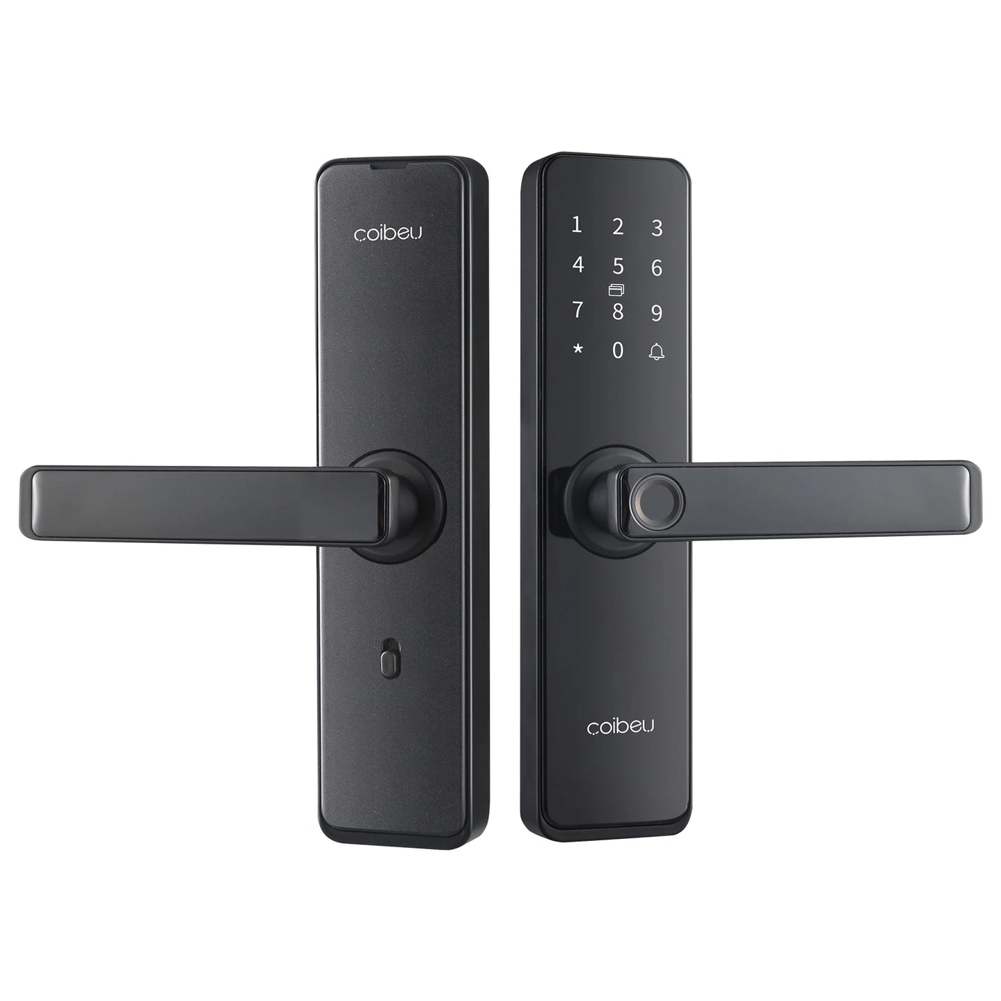 Fechadura inteligente Coibeu com biometria

6 formas de acesso: digital, senha, app, cartão, chave, senha temporária

Desbloqueio ≤ 1s (leitor de alta precisão)

App Tuya / TTLock (controle remoto)

Compatível com portas 4–6,4 cm (madeira/segurança)

Design premium: ferro + vidro

Alimentação 4× pilhas AA

Capacidade até 100 digitais

Instalação simples e uso intuitivo

Segurança moderna para casas e escritórios