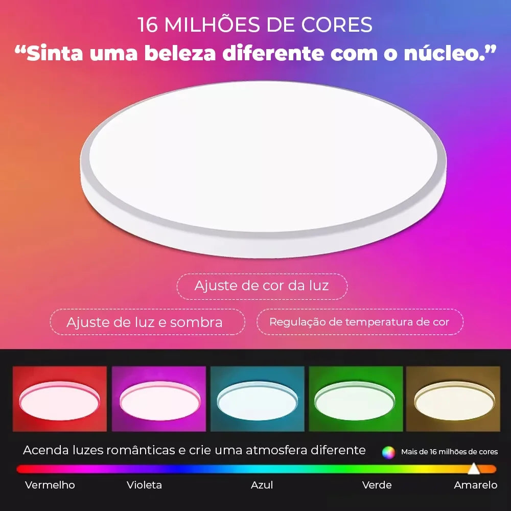 Plafon LED Smart Wi-Fi redondo

Luminária inteligente com controle remoto

Personalização de cores e cenas via app

16 milhões de cores + branco ajustável (2700K–6500K)

Integração completa com Alexa e Google

Estilo discreto, moderno e sofisticado

Vida útil de até 30.000 horas

Automação de iluminação sem reformas

LED potente 24W para ambientes internos

Solução funcional e estética para casa inteligente