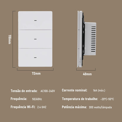 Interruptor Inteligente Wi-Fi Tuya - Painel Smart de 3 Canais com Alexa e Instalação Flexível