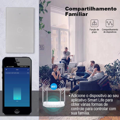 Interruptor Inteligente Touch Wi-Fi com Tomada 16A e USB - Painel Smart Alexa e Google