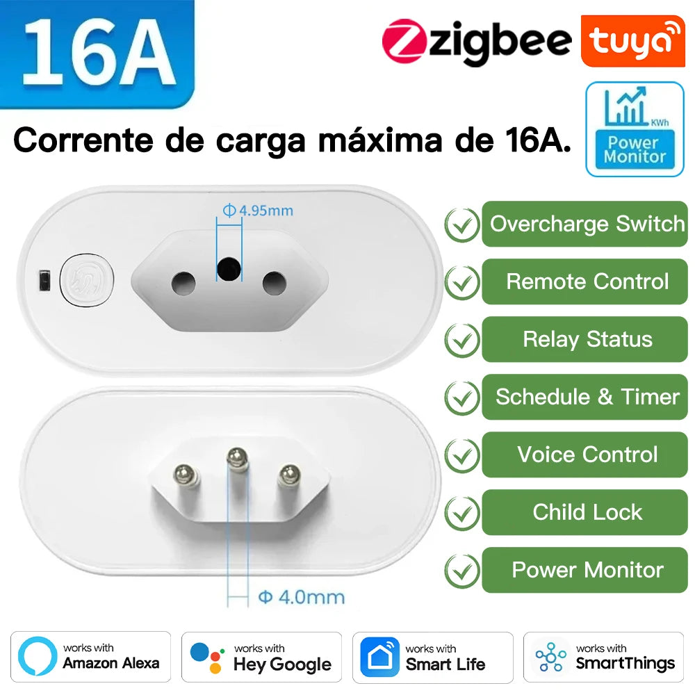 Tomada Inteligente Wi-Fi/Zigbee TNCE 20A - Adaptador Smart com Monitor de Energia e Alexa